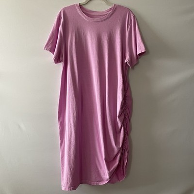 Universal Thread Pink Cotton Midi T-Shirt Dress Ruched Detail Size XXL-C
