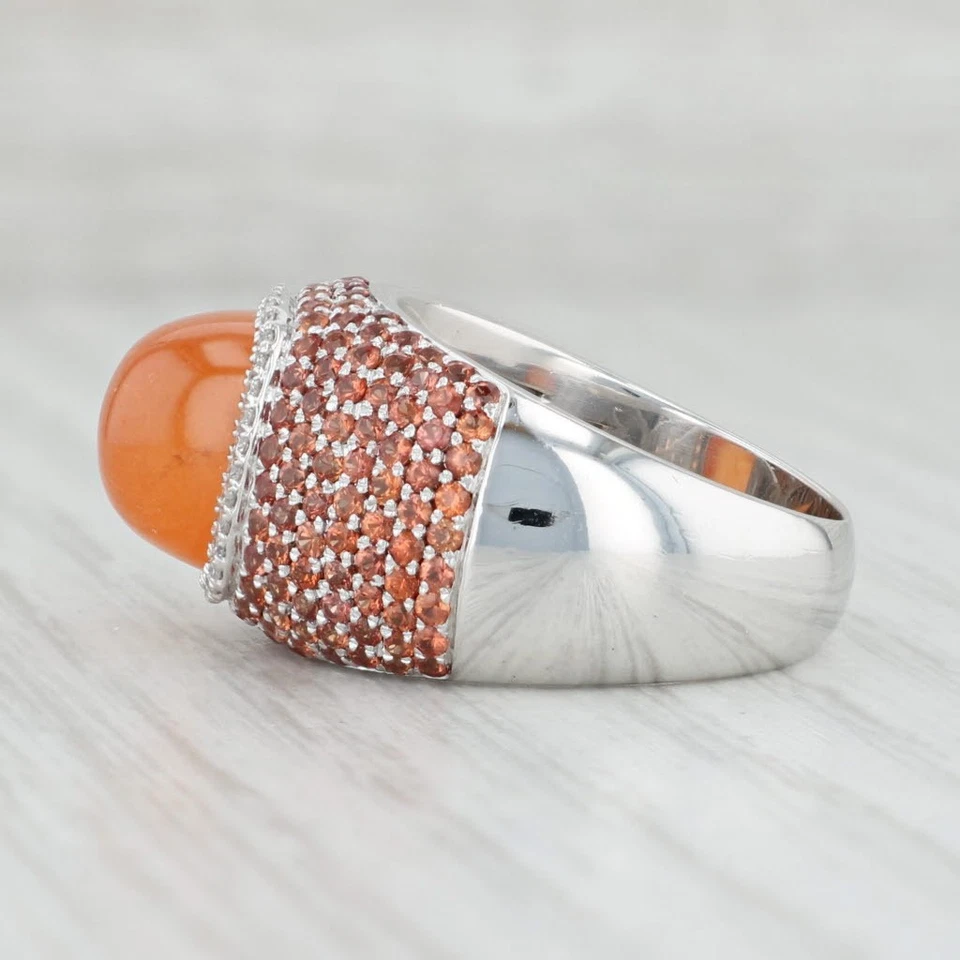 Garnet Spessartita Mandarin Zafiro Sintético Diamante Oro De 14k Talla 7 Cóctel - Imagen 2 de 4