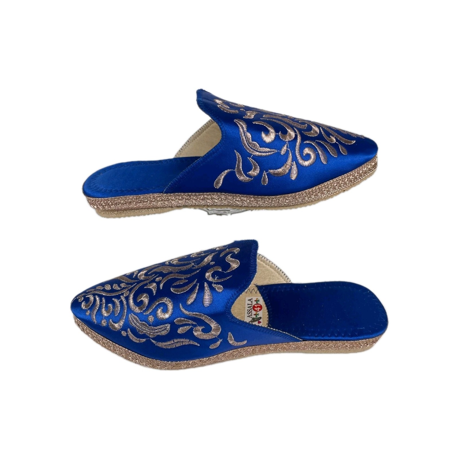 PANTOFOLA D’ORO Scarpe marocchine donna euro 41 blu royal oro ricamo slip on slide ciabatte 9