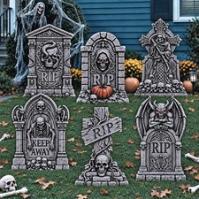 17" Halloween Tombstones Outdoor Decorations, 6 Pack Graveyard Yard Signs