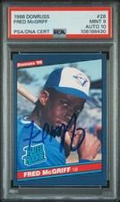 1986 DONRUSS #28 FRED MCGRIFF ROOKIE RC PSA 9 AUTO 10