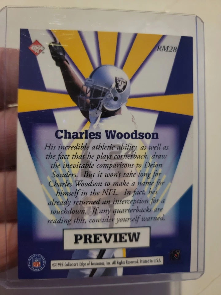 1998 Collector's Edge Masters Charles Woodson #RM28 - Rookie Raiders Michigan - Image 2 of 2