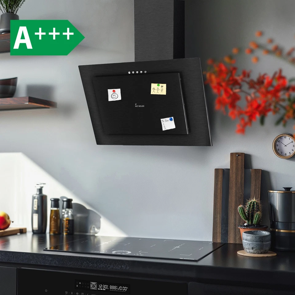 Campana extractora 60 cm recirculación aire de escape sin cabeza campana de pared campana inclinada negro metal - Imagen 2 de 4