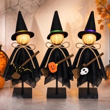 3 Pcs Lighted Halloween Table Witch Figurines Decor