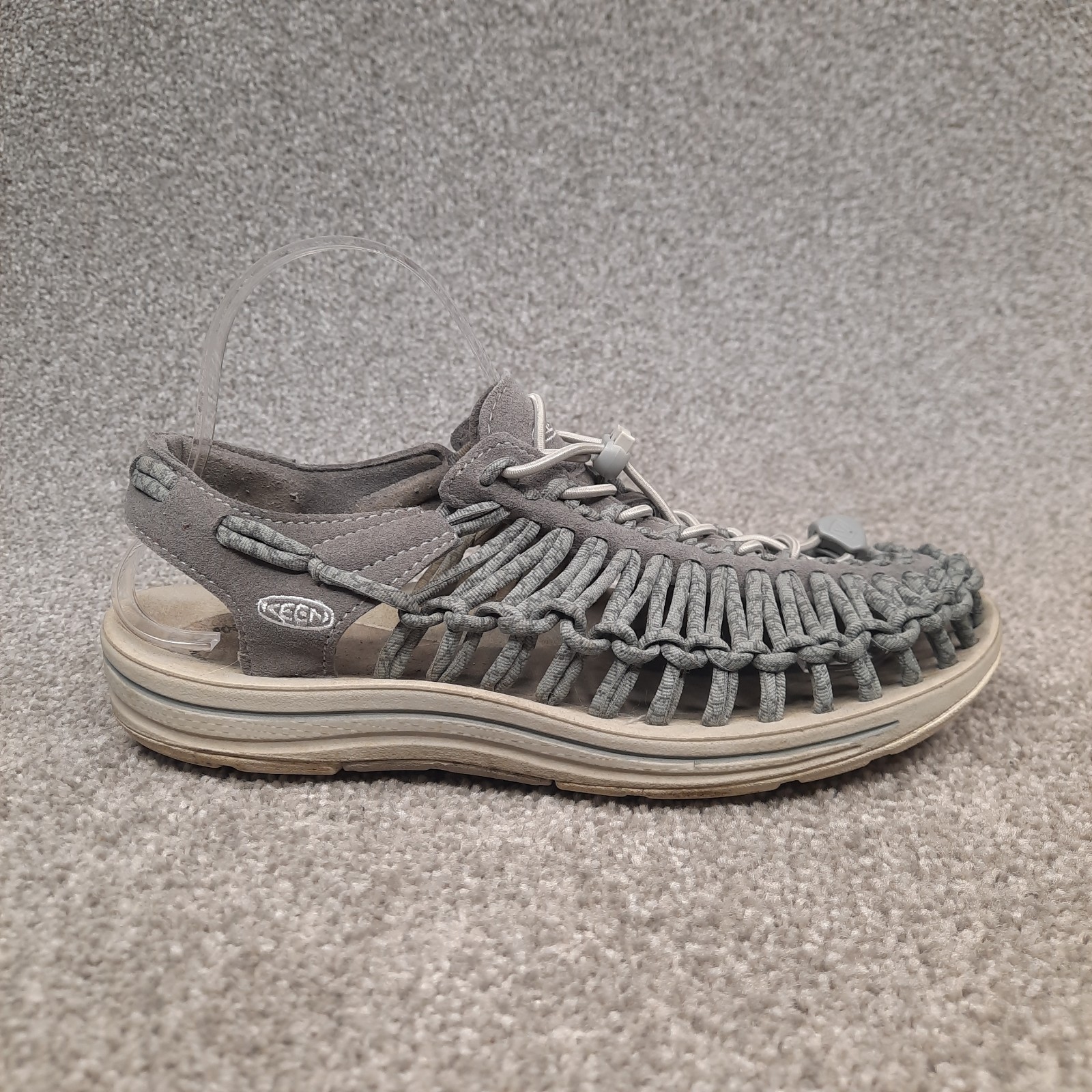 KEEN Uneek Sandali Donna Taglia 8 Corda Intrecciata Grigio Bianco Scarpe Pescatore 1016898