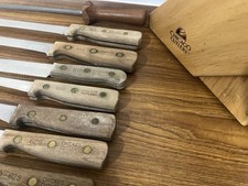 Vintage Chicago Cutlery 8 Piece Knife Set Walnut Handle Knife, Block & Sharpener