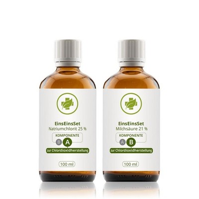 Natriumchlorit 25% + Milchsäure rechtsdrehend 21% im Set | 2x 100ml in Braunglas