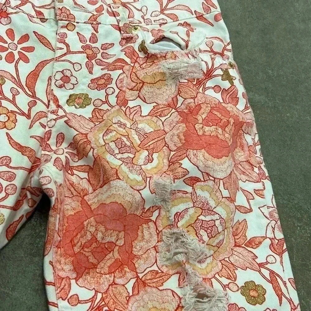 Roberto Cavalli distressed glitter  detail floral pants denim View 3
