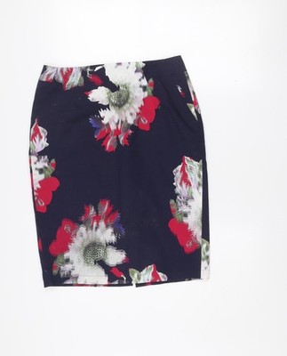 French Connection Damen Bunt Blumenmuster Baumwolle Bleistiftrock UK 12