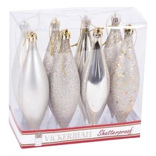 Vickerman 4-Finish Finial Drop Christmas Ornaments in Champagne Gold (Set of 8)