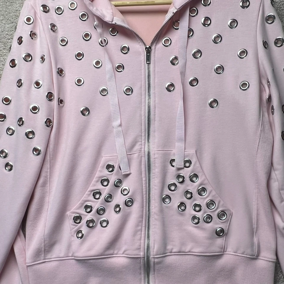 Boston Proper Sport Pink Lounge Set M Eyelet Embellished Y2K Hoodie Track Suit - Image 2 of 4