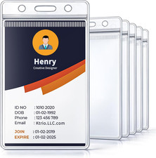 6 Pack ID Badge Holder - Vertical Badge Holder, 2.25" X 3.5" Clear Cards Holders