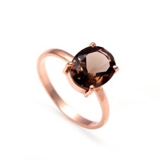 Brown Smoky Oval Shape Ring 925 Sterling Silver Rose Gold Fill Delicate Jewelry
