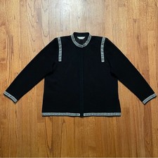 Misook Black Sheer Mesh Grommet Snap Cardigan Jacket size L