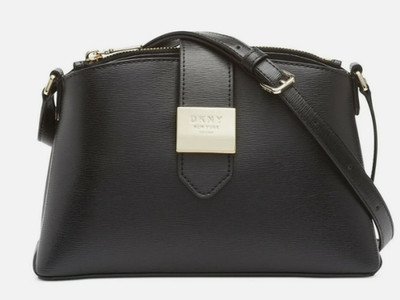 DKNY Satchel Crossbody Black Crossgrain Leather 3-Compartment Organizer NWT