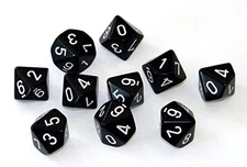 Chessex 10 Count d10 Dice Set Black White Opaque Game Dice CHX26208