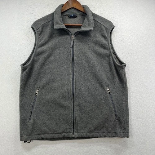 Lands End Fleece Vest Mens L Gray Polartec Full Zip Outdoor Hiking Casual - product listing photo