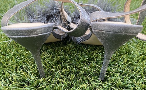 Ostrich Feather High Heels IVANKA TRUMP KASIE Pewter Multy Suede Jeweled Size 8M - Picture 8 of 10
