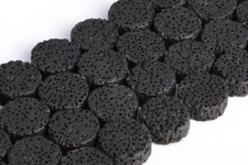15x6MM Black Volcanic Lava Flat Round Grade AAA Natural Gemstone Loose Beads