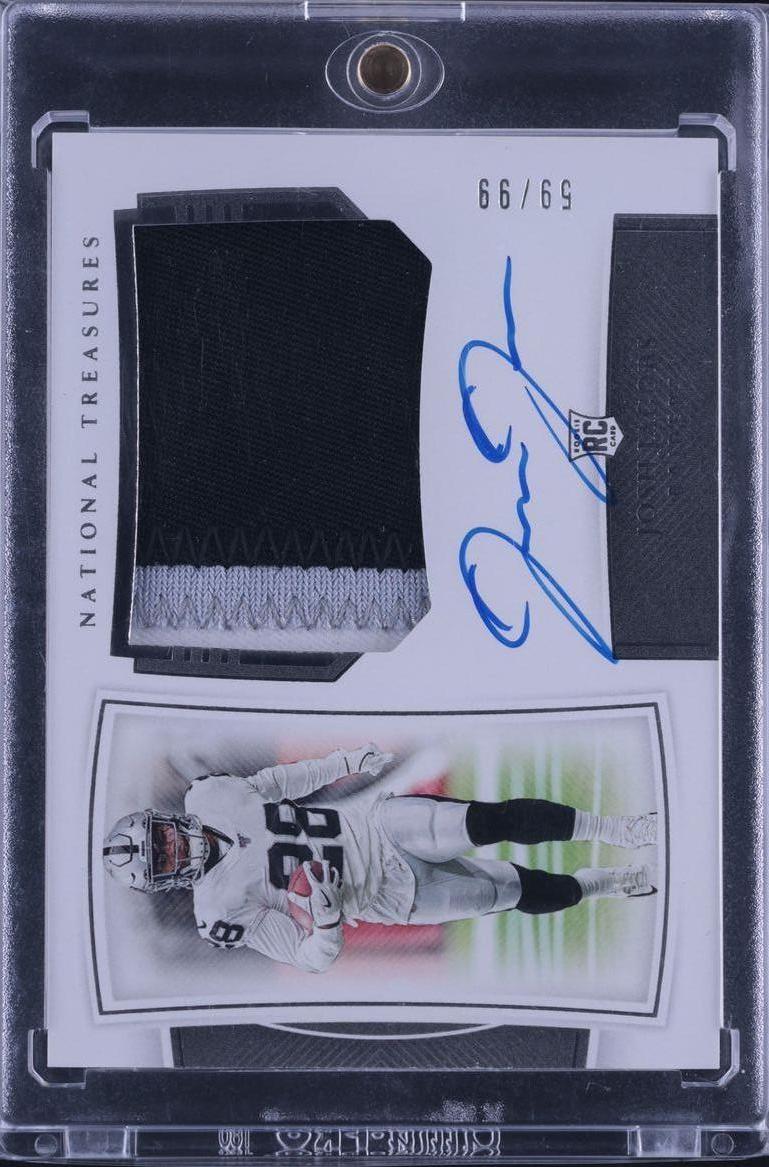 2019 Panini National Treasures #166 Josh Jacobs 59/99 Rookie Patch Autograph