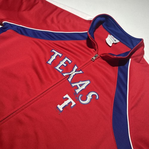 Majestic Texas Rangers Herren Trainingsjacke mit durchgehendem Reißverschluss rot blau Grafik Logo XXL 2X - Bild 1 von 6