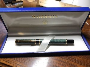VINTAGE WATERMAN LAUREAT GREEN MARBLE GOLD TRIM ROLLERBALL PEN-FRANCE.