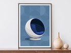 Ball Chair Print | Aarnio Mid Century Modern Poster - Blue 60s Retro Wall Art