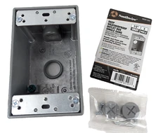Southwire WDB1350 1-Gang Deep Weatherproof Outlet Box Gray 3 1/2" Outlets NEW