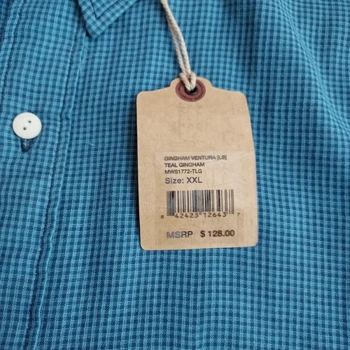 Faherty Brand Ventura Teal Gingham Long Sleeve Casual Shirt NWT XXL - Picture 4 of 10