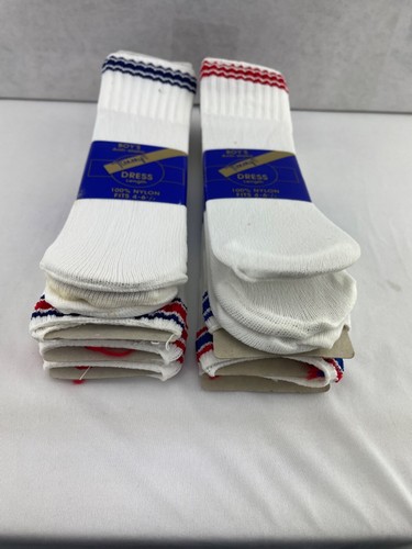NEW Vtg TIMMY’S 12 Pair Boy Socks Sz 4-6.5 White w/Red-Blue Stripes Dress Length - Picture 4 of 15