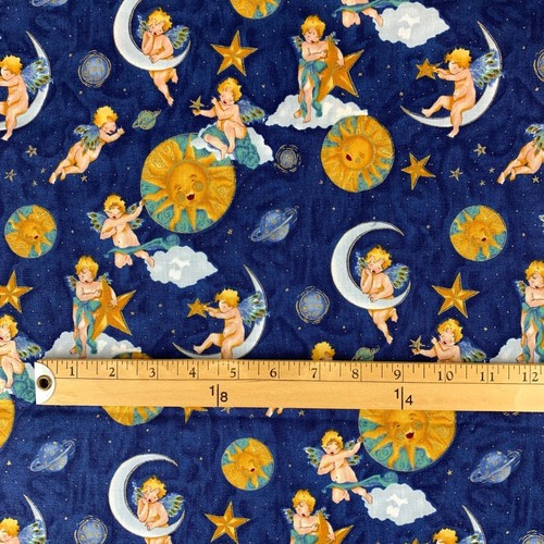 Alexander Henry Cherubim Angels Celestial Fabric Blue Ground Nicole de Leon 1994 - Picture 6 of 10