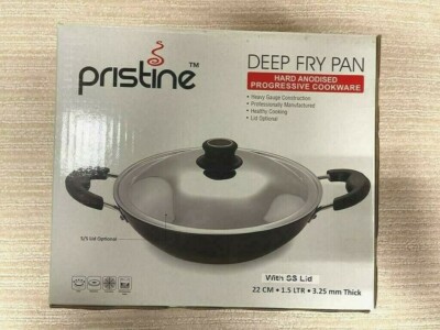 Pristine Hard Anodized Deep Fry Pan Virgin Aluminium With Stainless Steel Lid 