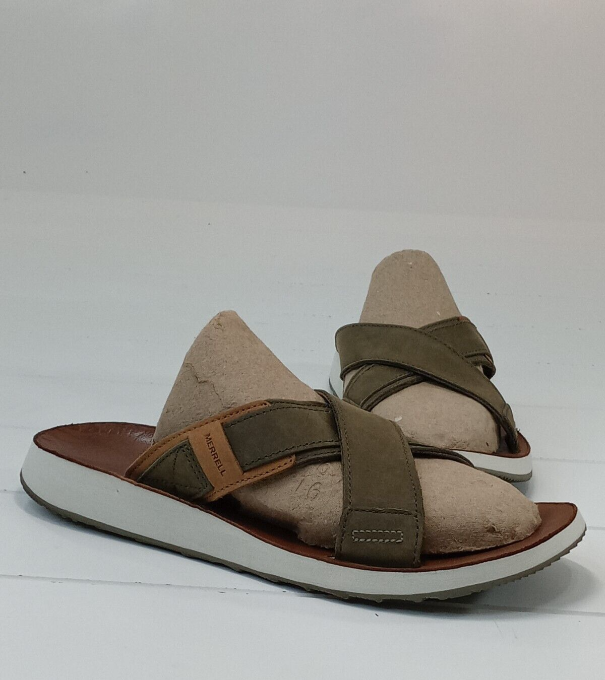 Merrell Duskair sandali uomo pelle taglia 10 incrociati incrociati J71143 stucco