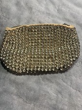 Vintage Art Deco Gold Rhinestone Mesh Satin Lined Coin purse, Small Evening Bag