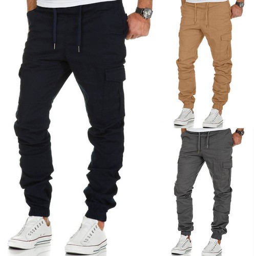 Men Drawstring Cargo Long Pants Elastic Waist Casual Combat Trousers Sweatpant// - Picture 4 of 15