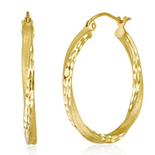 Wellingsale 14k Yellow Gold Diamond Cut 2.6mm Hoop Earrings (25 x 25 mm)