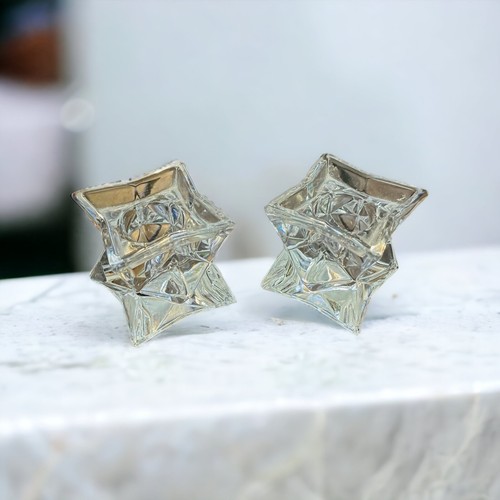 Juego de 2 Candelabros Cónicos de Cristal Alemán de Plomo Estrella Patrón Geométrico Pilar - Imagen 2 de 11