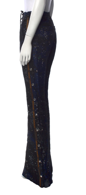 パンツ Christian dada embroidery wide slacks New Women's CHRISTIAN DADA Blue Floral Print Silk Blend Wide
