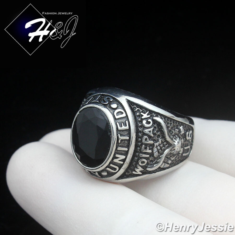 MEN Stainless Steel US Army Military Black Onyx Silver/Black Plated  Ring*R100