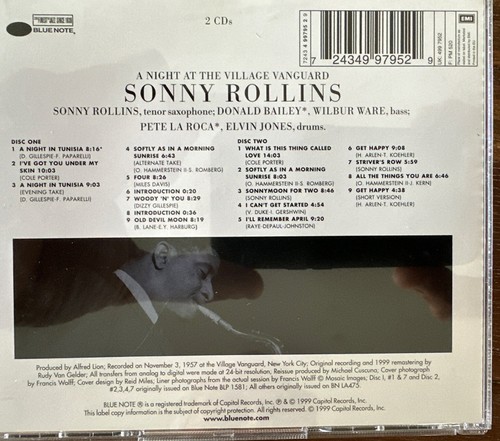 Sonny Rollins - A Night At The Village Vanguard 2CD. 1999 Blue Note- Like New. - Picture 4 of 4