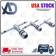 T-Handle Tap Wrench Set of 3 Pcs Solid Collet Jaws For Tapping & Reaming- (USA)