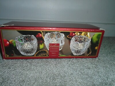Gorham North Pole Express Votives Set 3 Full Lead Crystal Christmas Votives New