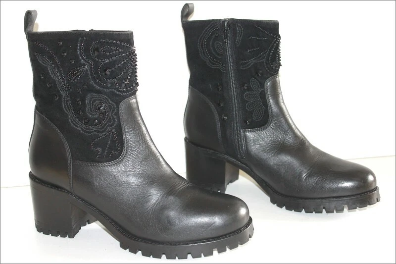 Minelli bottines Heels Velvet Beaded Black Leather Heels Large T 40 Mint