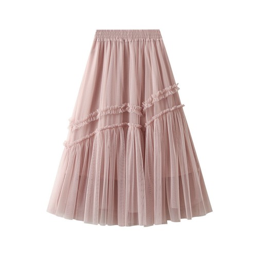 Edge Spliced Mesh Half Skirt Mid-length Mesh Skirt with Mushroom New Women's - Picture 5 of 20