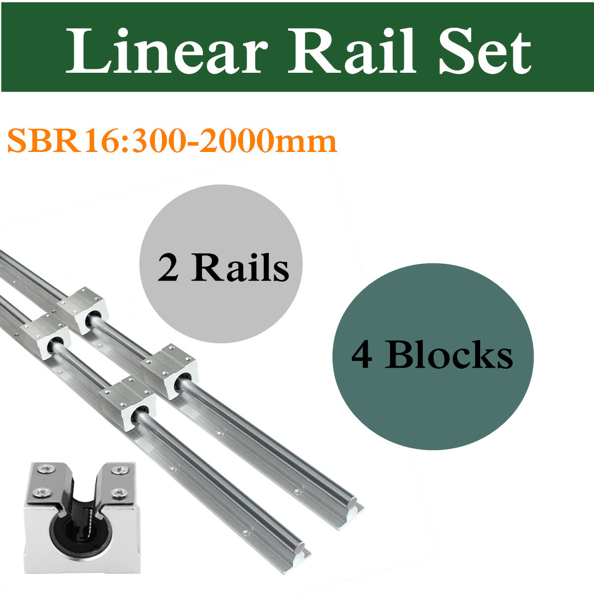 Linear Bearings And Rails 2Pcs SBR16 Linear Slide Rail Guide 300-2000mm ...