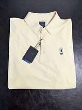 NWT MEN'S GREG NORMAN POLO, SIZE: L, COLOR: YELLOW/WHITE STRIPED J553