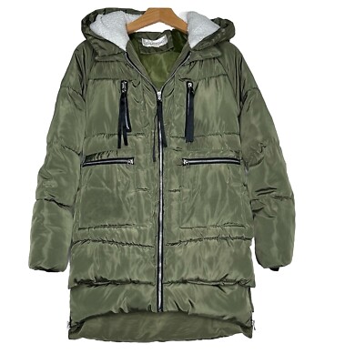 Dongxi Green Coat w/ Cream Sherpa Lined Hood Women's Size Medium