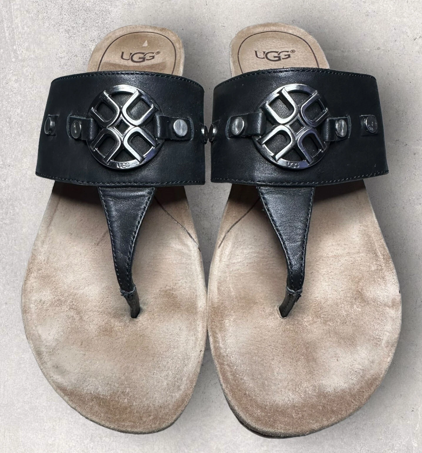 UGG sandali donna perizoma perizoma zeppa sughero neri donna taglia 7 1011548