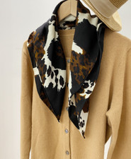 70 Cashmere 30 Silk Wrap Scarf Brown leopard Print Triangle Shawl 68X68cm new
