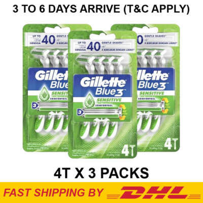 Gillette Blue 3 Sensitive Comfortgel Up To 40 Times 4 Set X 3 Packs